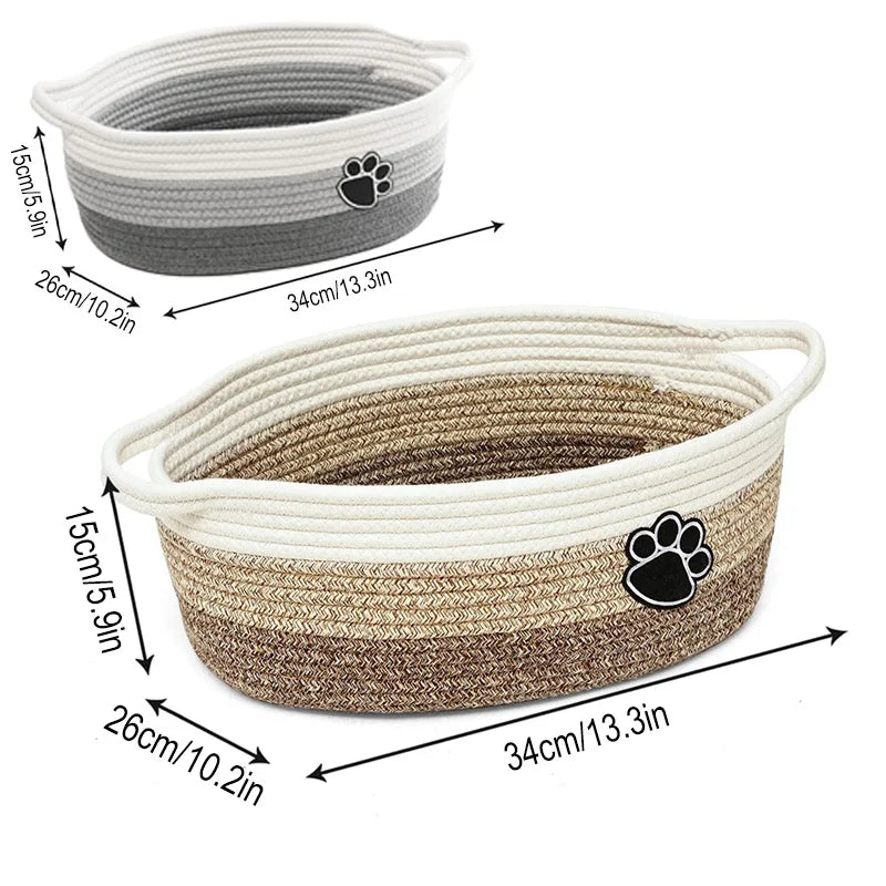Woven Baskets for Organizing Rope Storage Basket with Handle Cute Cotton Basket for Gift Dog Toy Storage Bins for Toy Organizer