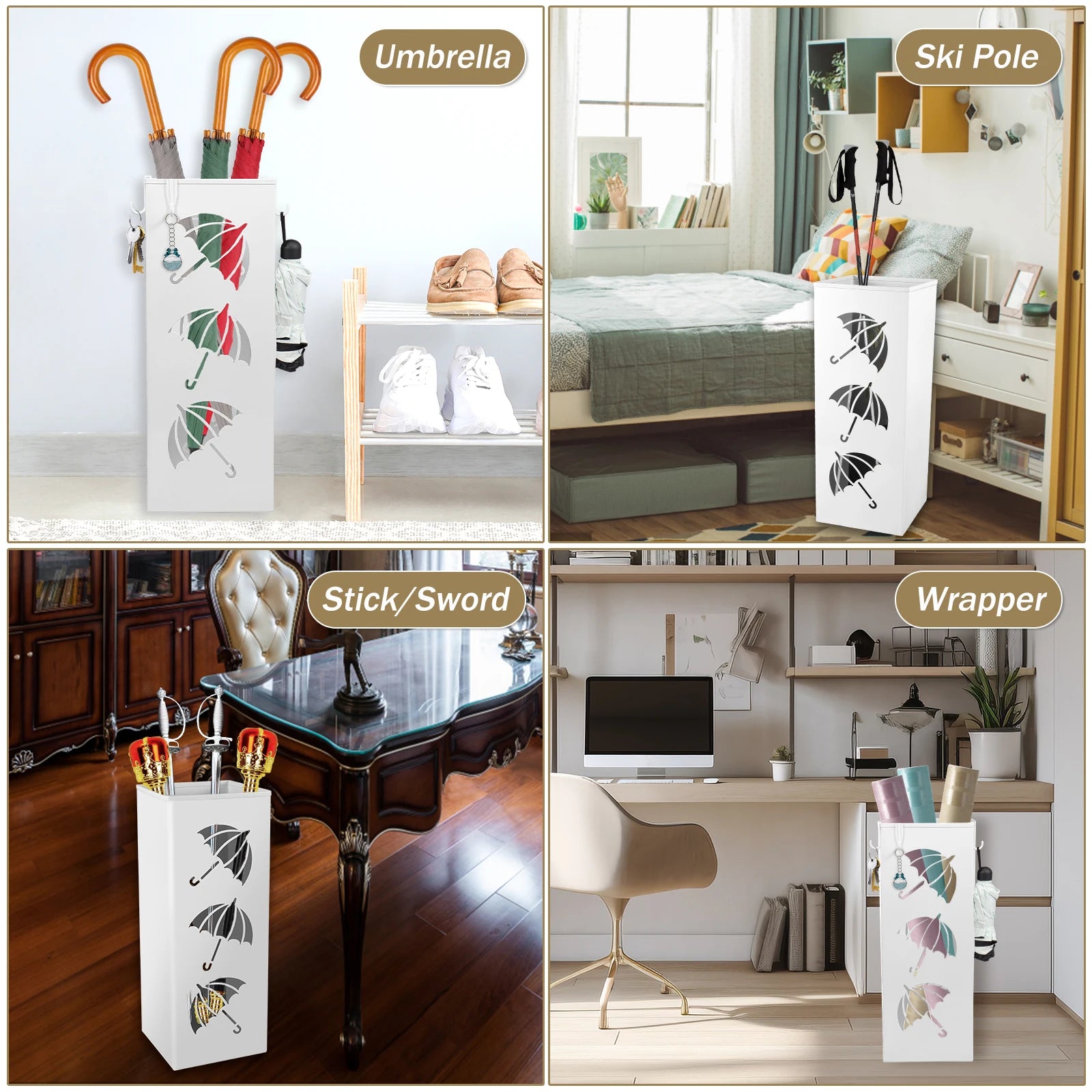 New Umbrella Holder Metal Hollow Out Stand Storage Bucket Freestanding Round Bin Waterproof Walking Sticks Rack