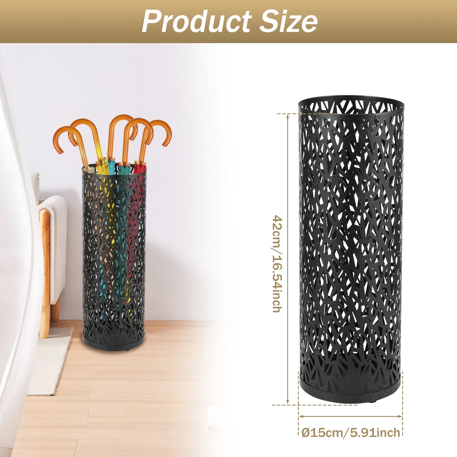 Umbrella Holder Metal Hollow Out Stand Storage Bucket Freestanding Round  Bin Waterproof Walking Sticks Rack