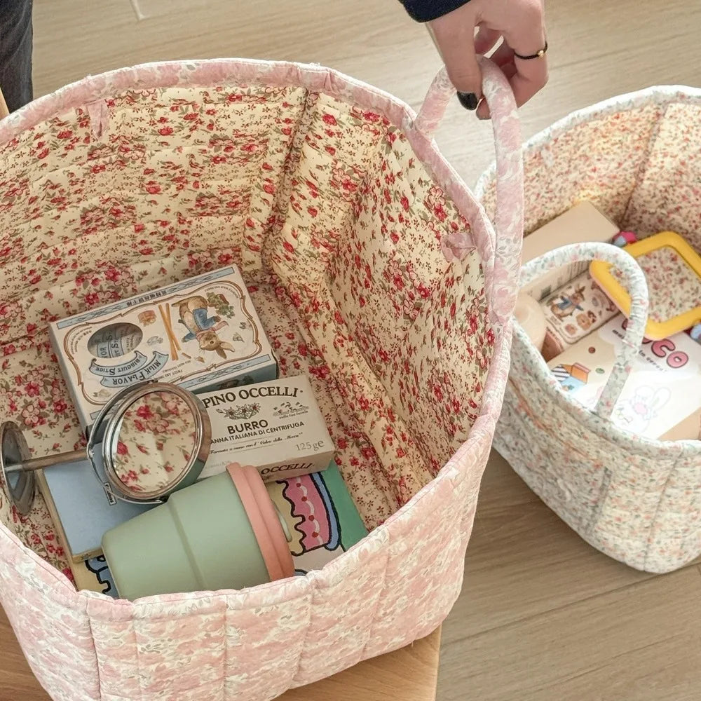 Pastoral Style Fabric Storage Baskets Large Capacity INS Foldable Laundry Hampers Stackable Organizing Frame Storage Bin