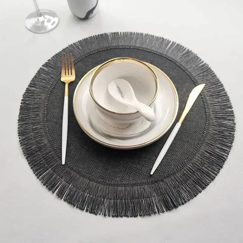 1pc Round Linen Placemats Table Mats Hand Woven Non-slip Heat Insulation Place Mats Tea Cup Pad Dining Table Decorations