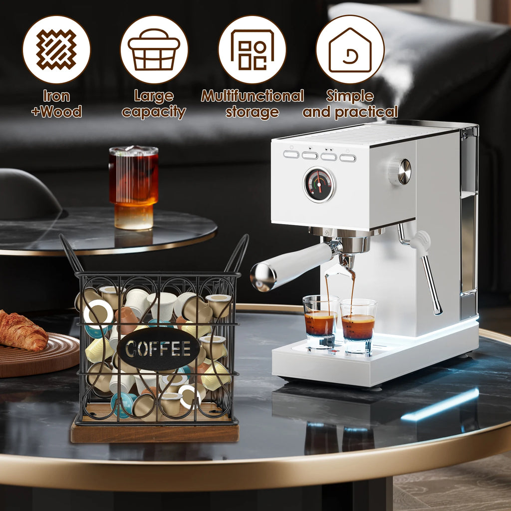Coffee Pod Holder Iron Coffee Capsule Holder Hollow Coffee Pod Storage Kitchen Countertop Organizer Waterproof Base Baskets