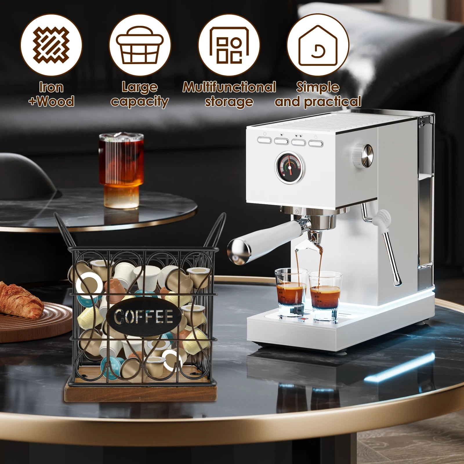 Coffee Pod Holder Iron Coffee Capsule Holder Hollow Coffee Pod Storage Kitchen Countertop Organizer Waterproof Base Baskets