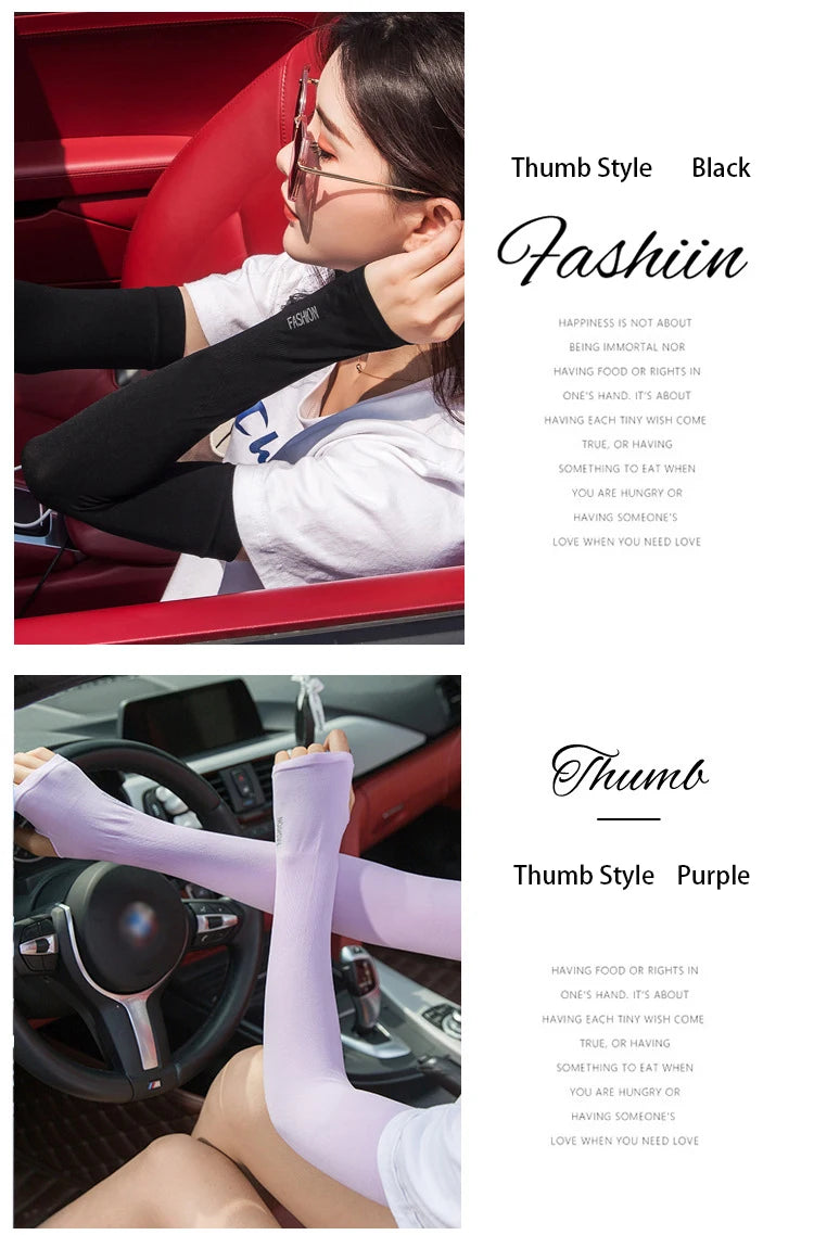 UV Solar Arm Sleeves Woman Men Cycling Fingerless Gloves Cool Muff Summer Ice Silk Elastic Arm Cover Driving Anti-Sunburn Sleeve
