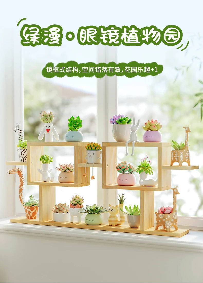 Multi-Layer Wooden Plant Stand Flower Window Sill Rack for Living Room Balcony Office Home Garden Display Storage Organizer