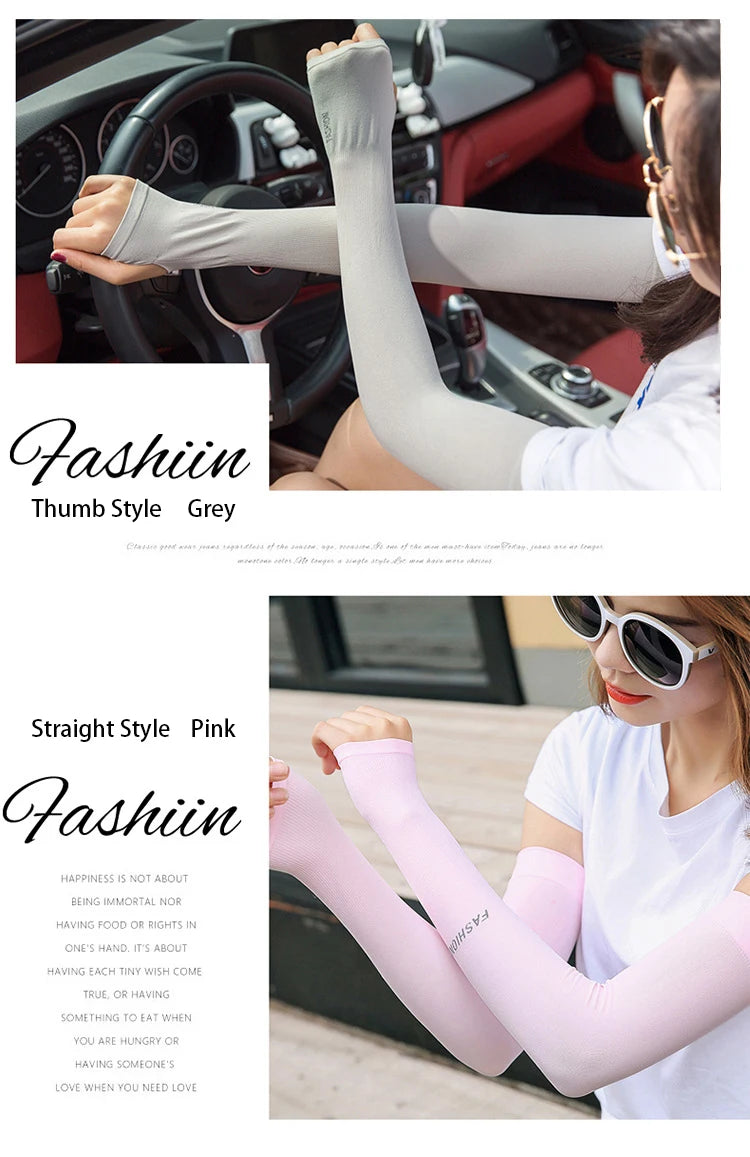 UV Solar Arm Sleeves Woman Men Cycling Fingerless Gloves Cool Muff Summer Ice Silk Elastic Arm Cover Driving Anti-Sunburn Sleeve