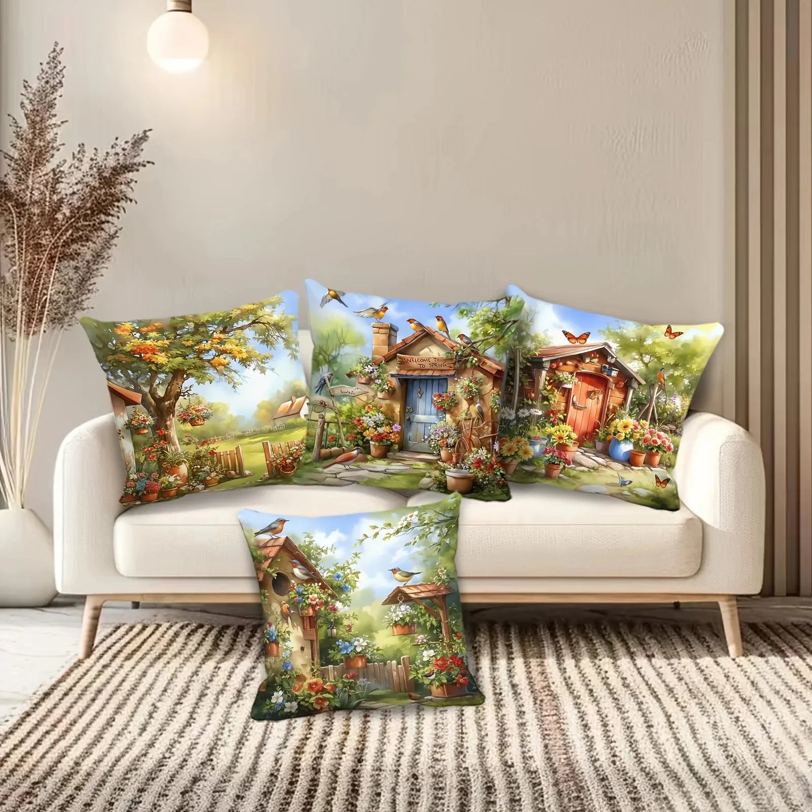 Home Decor Spring Garden Scene Pillow Covers Pattern Cushion Cover Suitable For Sofa Bedroom Car Pillow Cover