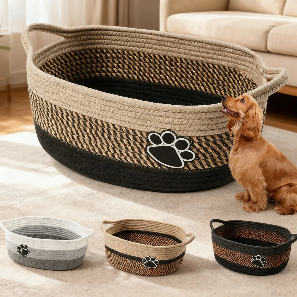 Woven Baskets for Organizing Rope Storage Basket with Handle Cute Cotton Basket for Gift Dog Toy Storage Bins for Toy Organizer