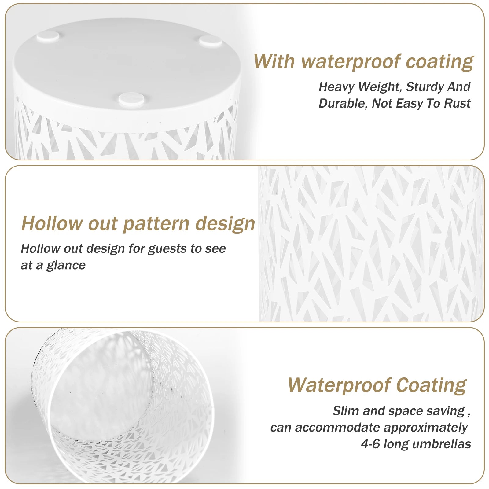 Umbrella Holder Metal Hollow Out Stand Storage Bucket Freestanding Round  Bin Waterproof Walking Sticks Rack