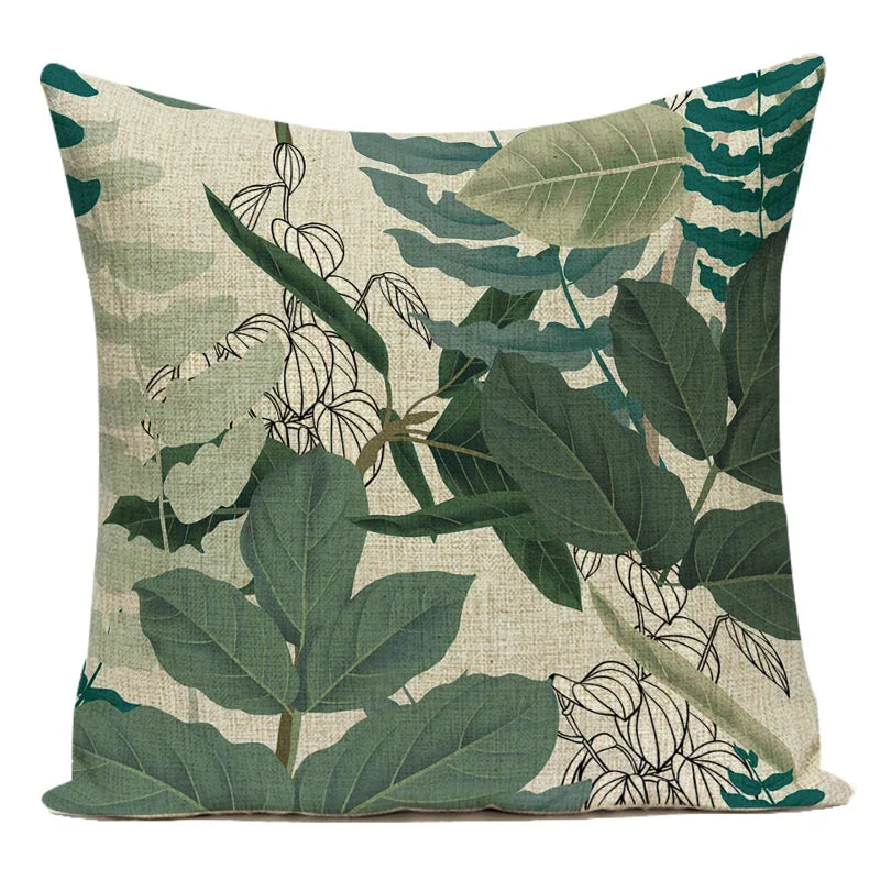 Decorative Throw Pillows Farmhouse Home Decor Tropical Green Plant Leaf Pillow Cover Cushion Cover for Living Room Almofadas