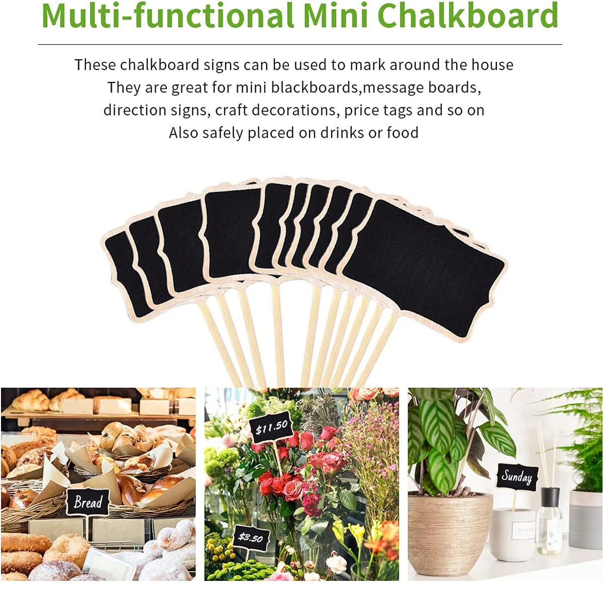 10Pcs Wood Chalkboard Plant Tag, Wooden Stakes Plant Labels Blackboard Garden Tags