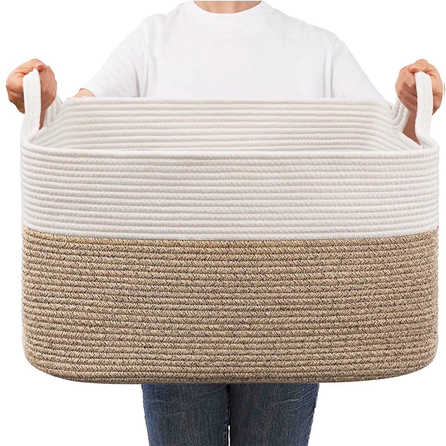 Laundry Basket, Woven Storage Baskets for Organizing, Cube Cotton rope baskets for shelves, Magazine & Newspaper Baskets