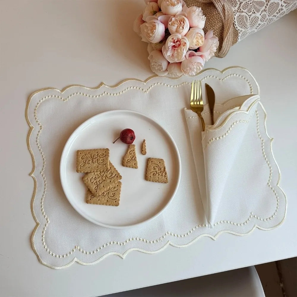 New Vintage Placemat Napkins Embroidered Fabric Imitation Cotton Linen Decorative Table Mat Washable French Lace Table Place Mat