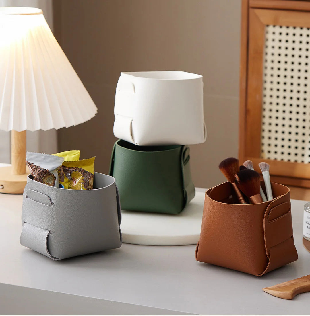 Storage Box Creative PU Leather Desktop Decorate Jewelry Keys Display Tray Makeup Organizer Container Books Plants Holder Nordic