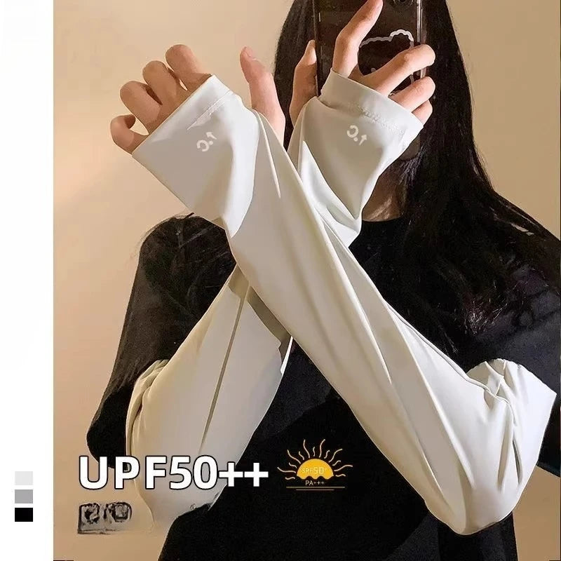 Sunscreen Ice Sleeves Women's Summer UV Protection Ice Silk Loose Enlarged Thin High-value Hand Sleeves Men