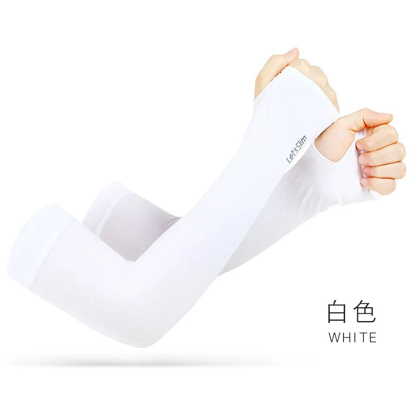 UV Solar Arm Sleeves Woman Men Cycling Fingerless Gloves Cool Muff Summer Ice Silk Elastic Arm Cover Driving Anti-Sunburn Sleeve