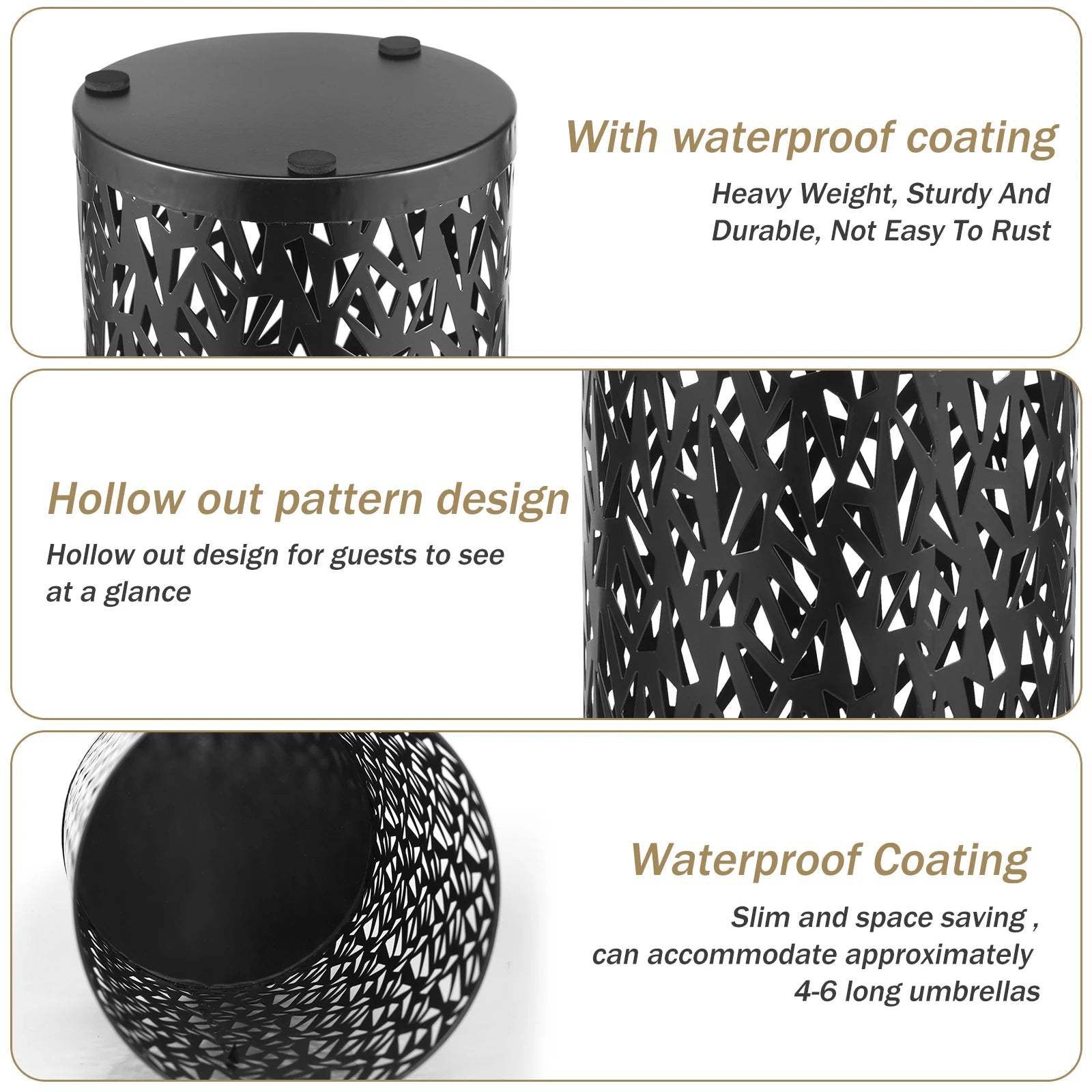 Umbrella Holder Metal Hollow Out Stand Storage Bucket Freestanding Round  Bin Waterproof Walking Sticks Rack