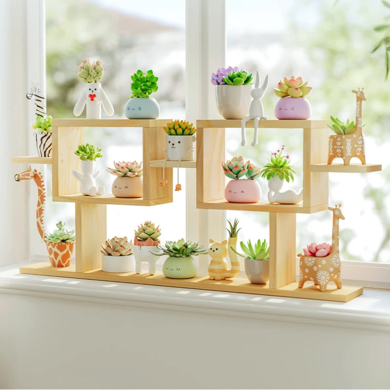 Multi-Layer Wooden Plant Stand Flower Window Sill Rack for Living Room Balcony Office Home Garden Display Storage Organizer