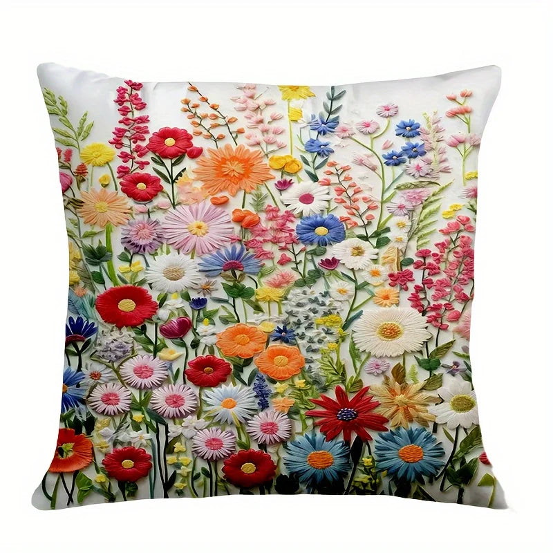4pcs Colorful Floral Garden Pillow Covers Velvet Polyester Cushion Cases Spring Wildflower Decorative Throw Pillows Home Decor