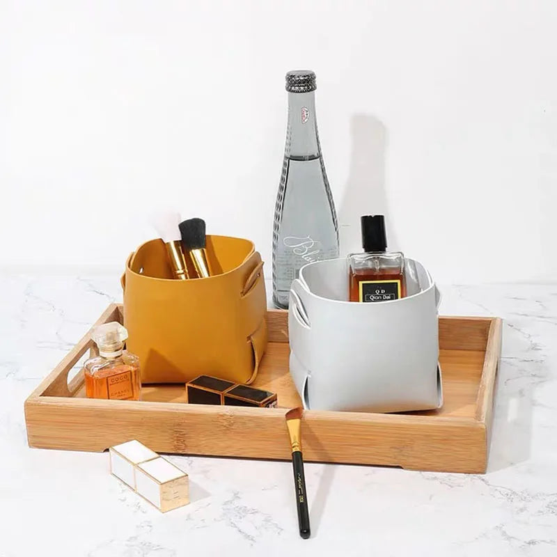 Storage Box Creative PU Leather Desktop Decorate Jewelry Keys Display Tray Makeup Organizer Container Books Plants Holder Nordic
