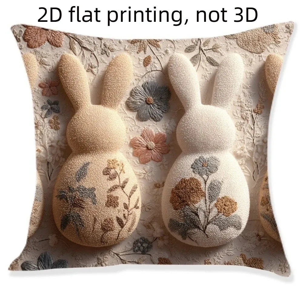 Cartoon Easter Pillow Cover 2D Flat Easter Theme Throw Pillow Cover Animal Print Skin Friendly Bunny Cushion Cover Bedroom