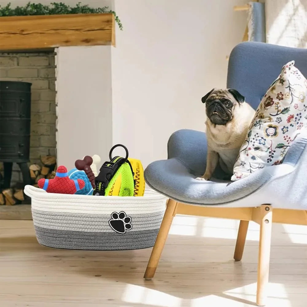 Woven Baskets for Organizing Rope Storage Basket with Handle Cute Cotton Basket for Gift Dog Toy Storage Bins for Toy Organizer