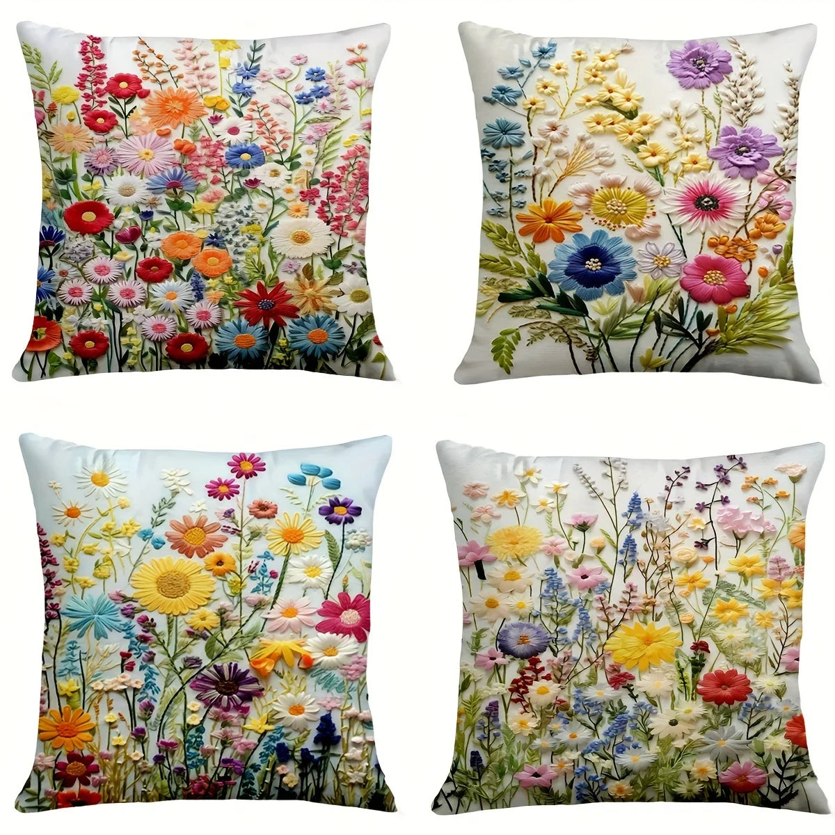 4pcs Colorful Floral Garden Pillow Covers Velvet Polyester Cushion Cases Spring Wildflower Decorative Throw Pillows Home Decor