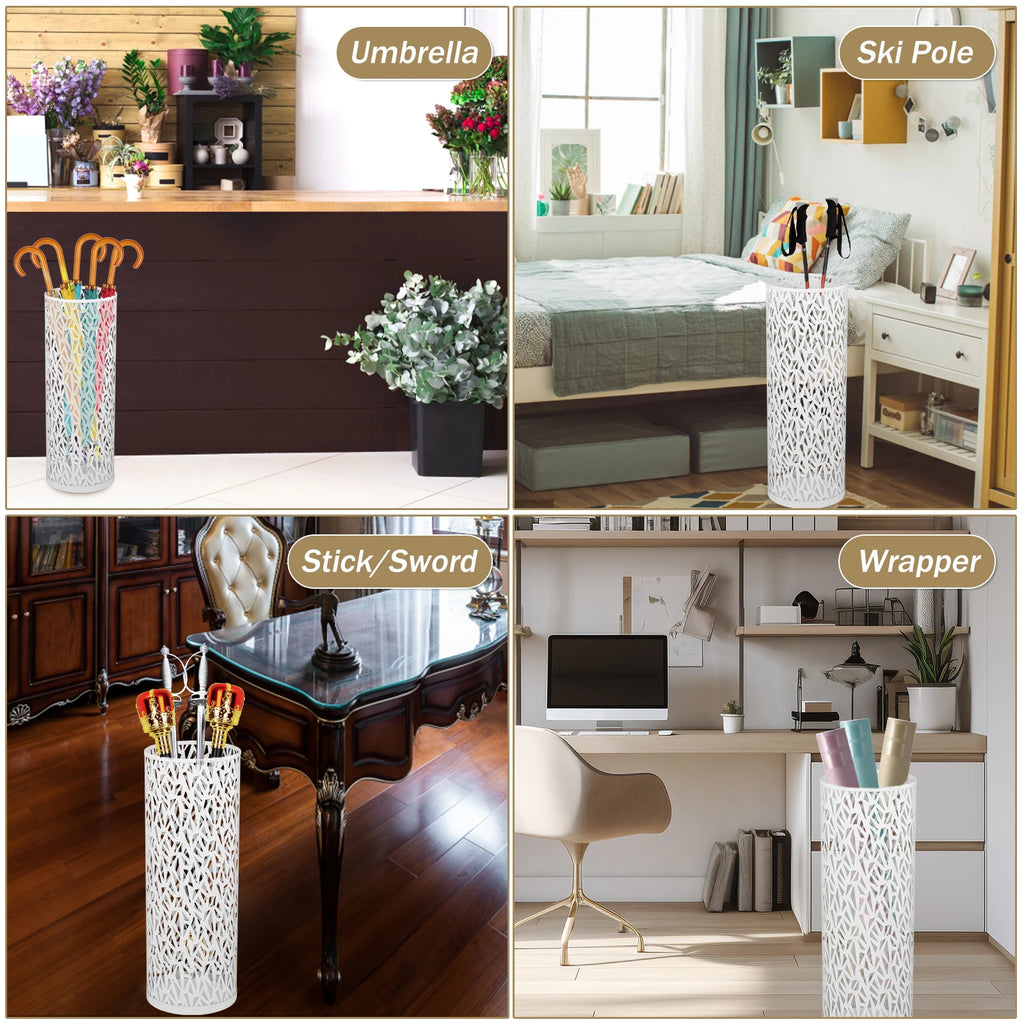 Umbrella Holder Metal Hollow Out Stand Storage Bucket Freestanding Round  Bin Waterproof Walking Sticks Rack