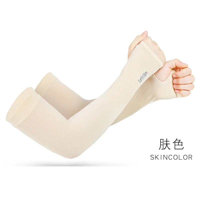UV Solar Arm Sleeves Woman Men Cycling Fingerless Gloves Cool Muff Summer Ice Silk Elastic Arm Cover Driving Anti-Sunburn Sleeve