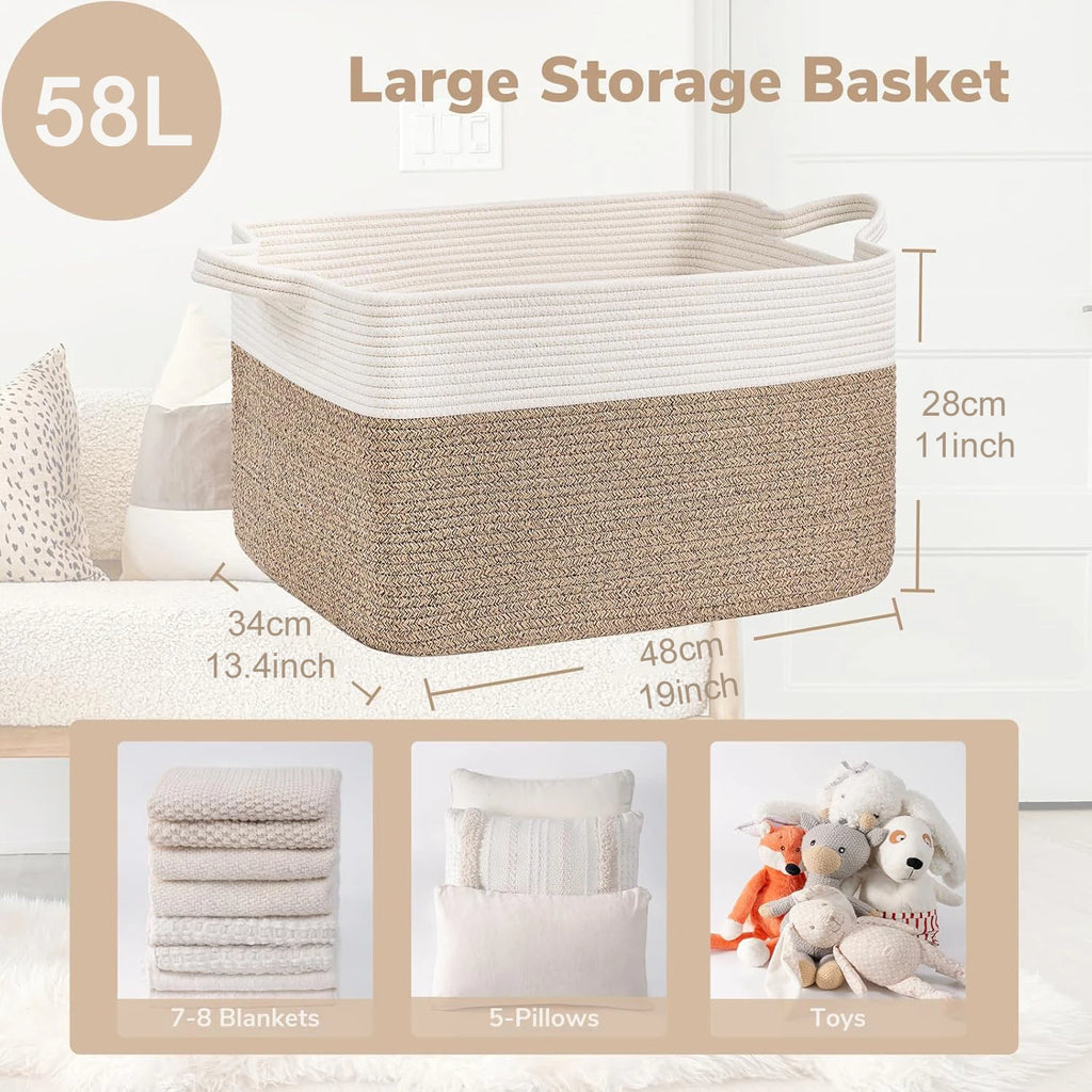 Laundry Basket, Woven Storage Baskets for Organizing, Cube Cotton rope baskets for shelves, Magazine & Newspaper Baskets
