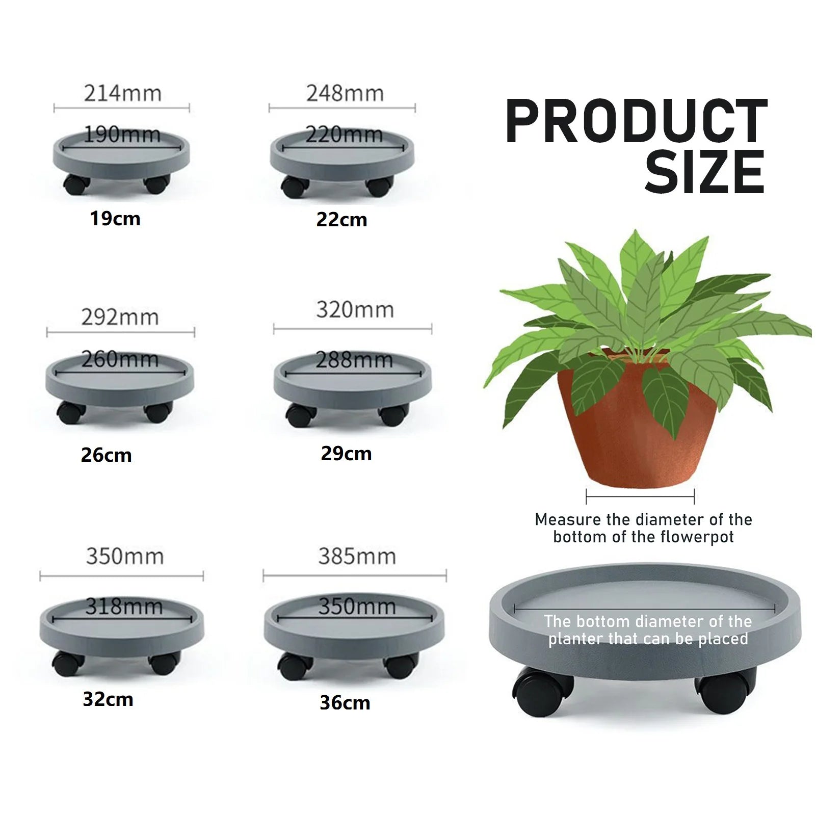 Round Movable Planter Tray With Wheels Multi-Purpose Moving Potted Plant Tool For Large Potted Plants Gardening Flower Pot Tray