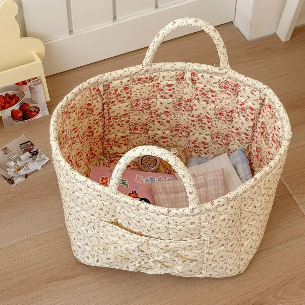 Pastoral Style Fabric Storage Baskets Large Capacity INS Foldable Laundry Hampers Stackable Organizing Frame Storage Bin