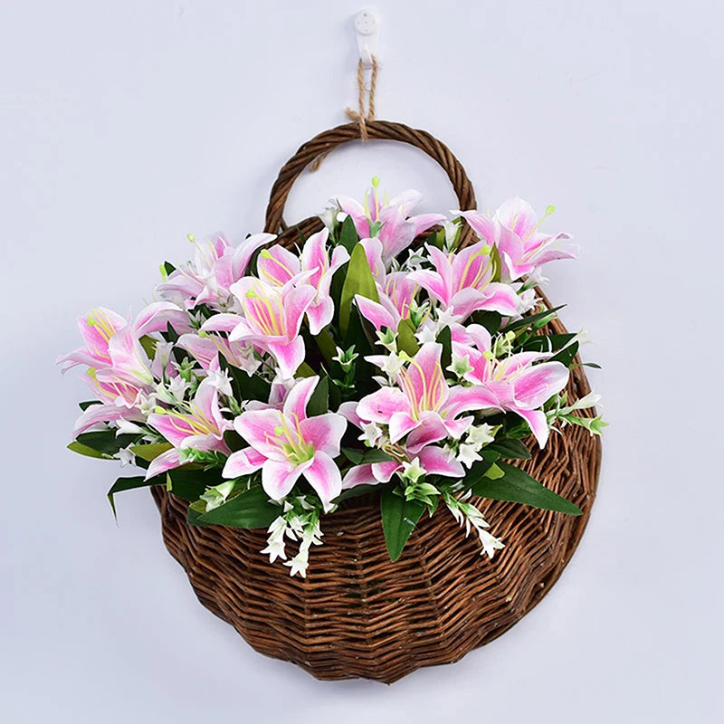 Hand Made Wicker Rattan Flower Planter Wall Hanging Wicker Rattam Basket Garden Vine Pot Plants Holder Wall Planter Home Decor