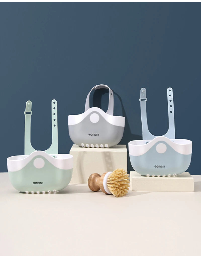 Home Storage Drain Basket Kitchen Sink Holder Sponge Basket Storage Adjustable Soap Shelf Hanging Drain Basket Faucet Shelf