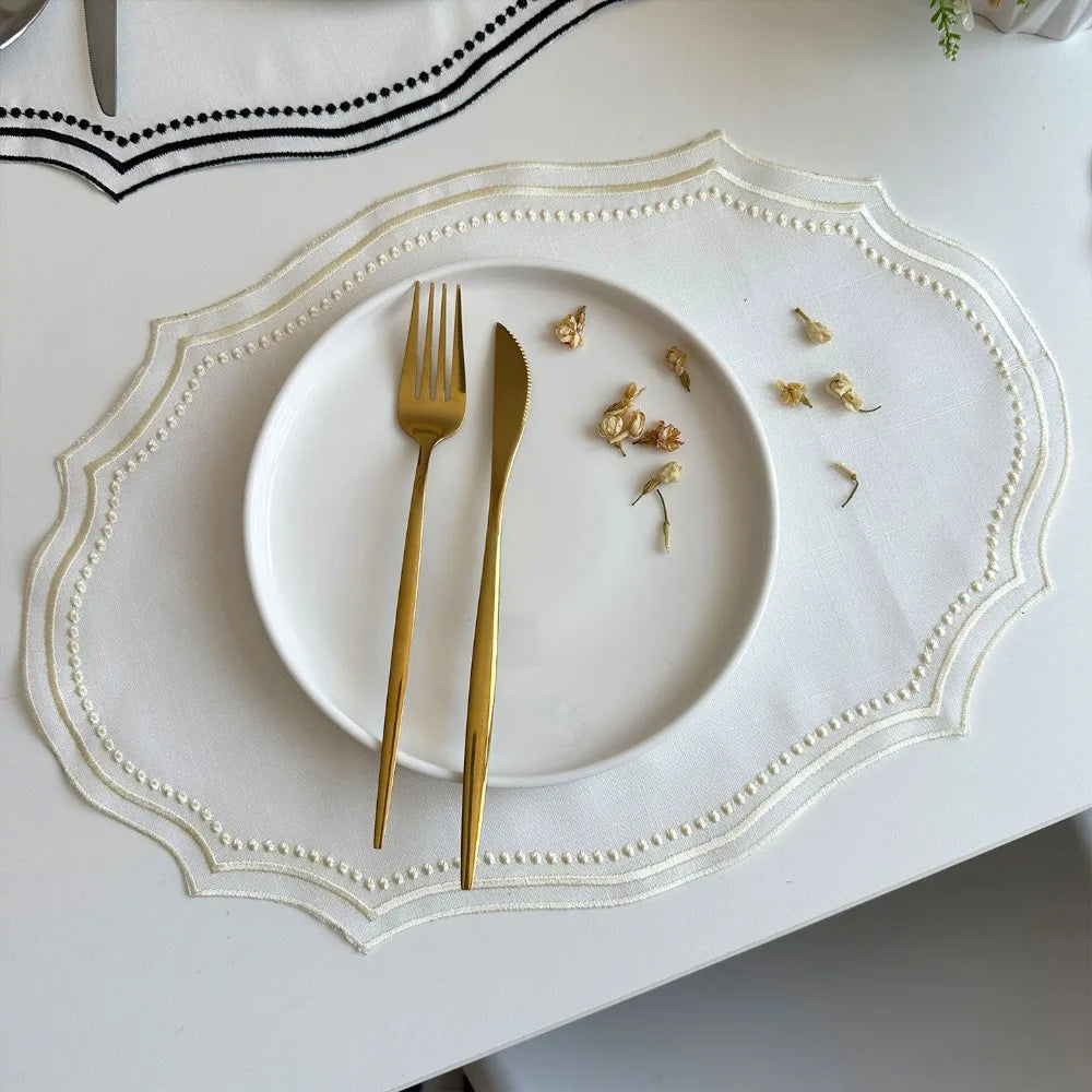 New Vintage Placemat Napkins Imitation Cotton Linen Washable Decorative Table Mat Embroidered Fabric French Lace Table Place Mat