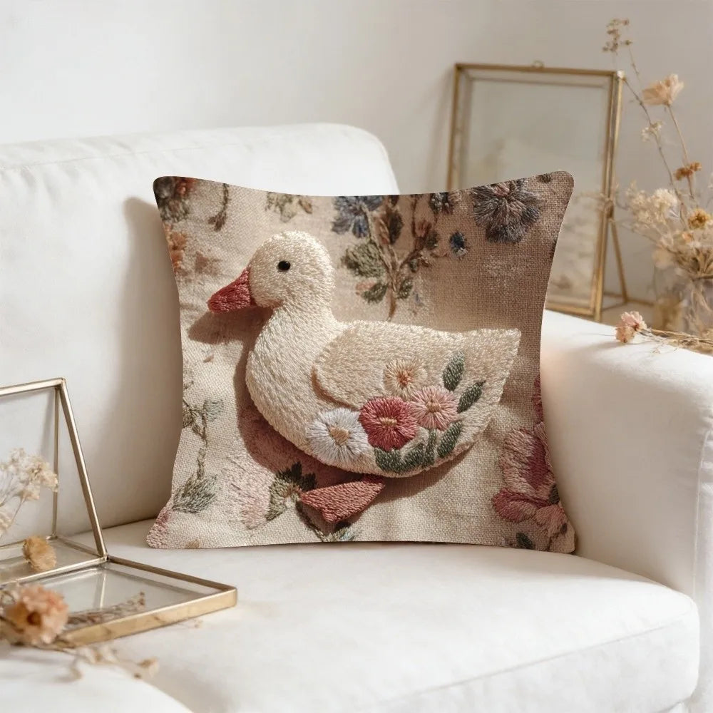 Cartoon Easter Pillow Cover 2D Flat Easter Theme Throw Pillow Cover Animal Print Skin Friendly Bunny Cushion Cover Bedroom