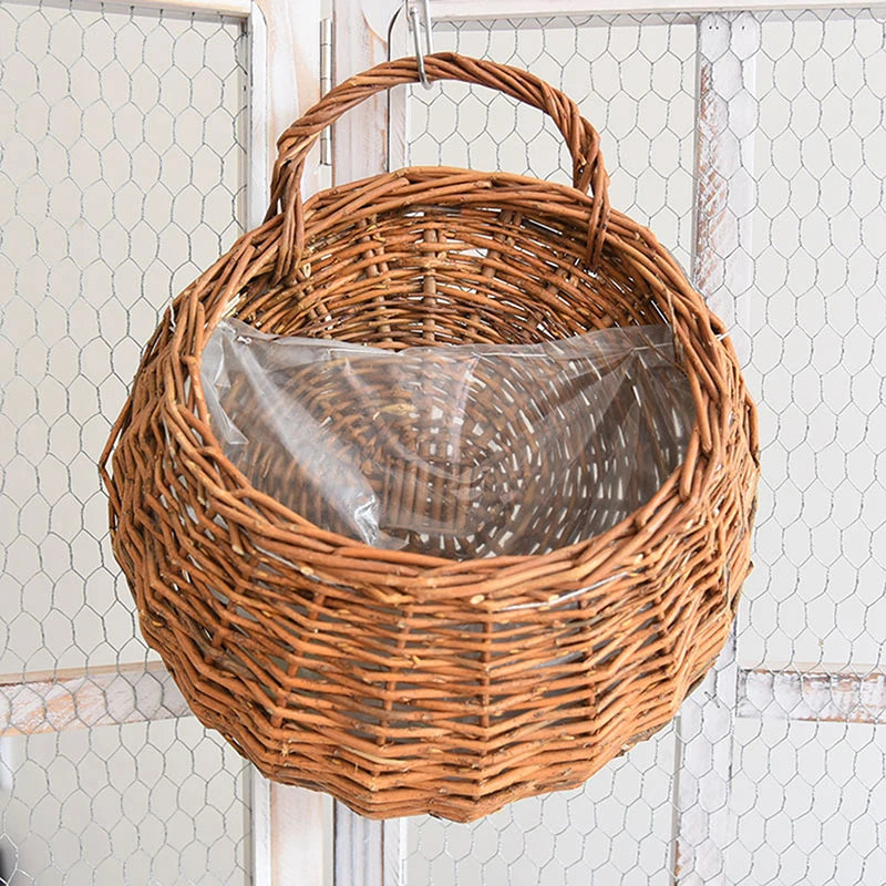 Hand Made Wicker Rattan Flower Planter Wall Hanging Wicker Rattam Basket Garden Vine Pot Plants Holder Wall Planter Home Decor