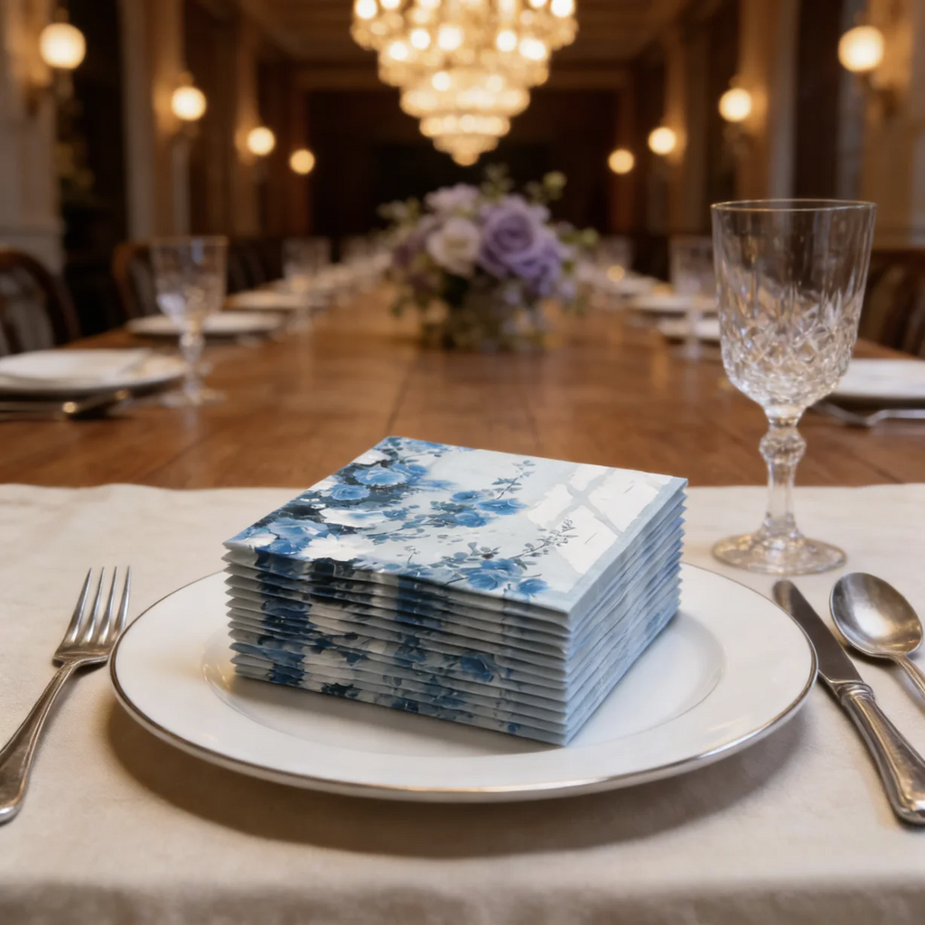 20 pieces per pack of French retro blue country print napkin placemats are suitable for various party occasions, weddings, birth
