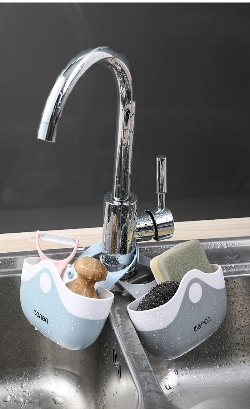 Home Storage Drain Basket Kitchen Sink Holder Sponge Basket Storage Adjustable Soap Shelf Hanging Drain Basket Faucet Shelf