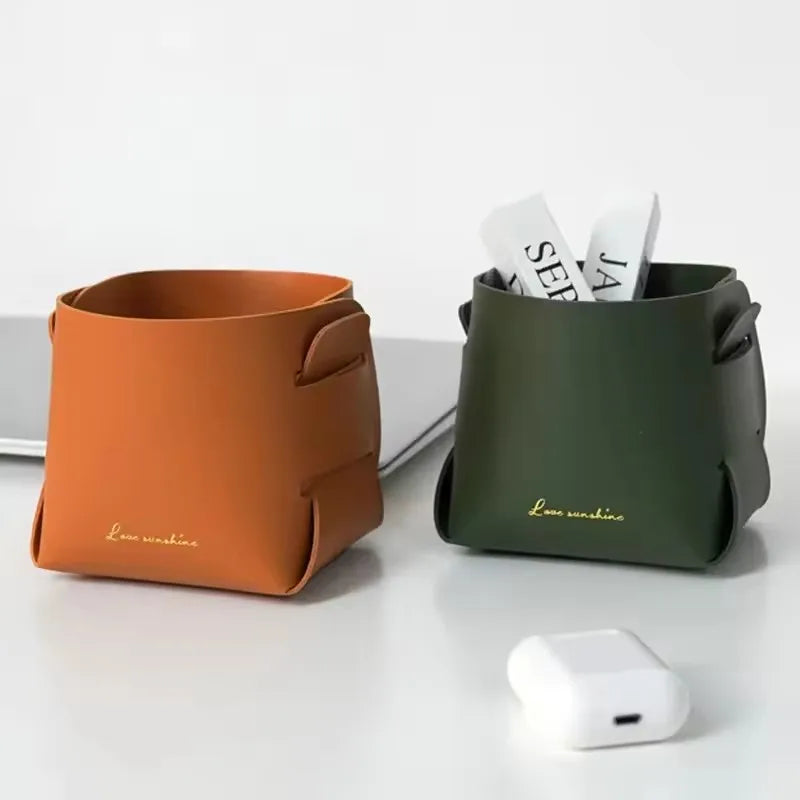 Storage Box Creative PU Leather Desktop Decorate Jewelry Keys Display Tray Makeup Organizer Container Books Plants Holder Nordic