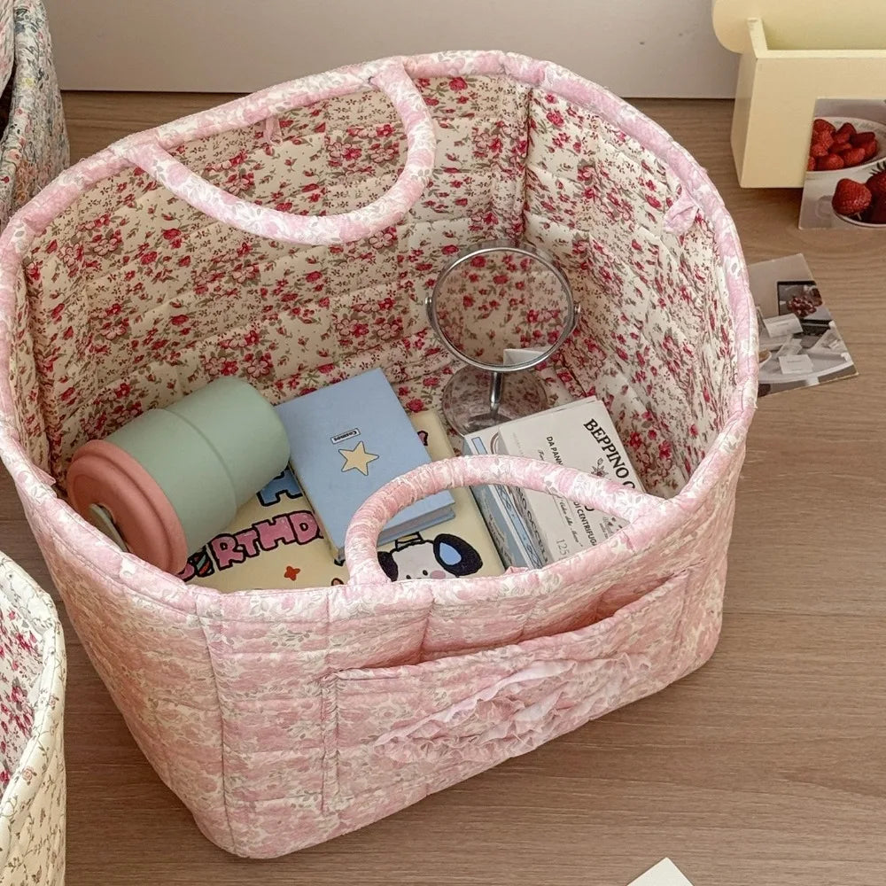 Pastoral Style Fabric Storage Baskets Large Capacity INS Foldable Laundry Hampers Stackable Organizing Frame Storage Bin