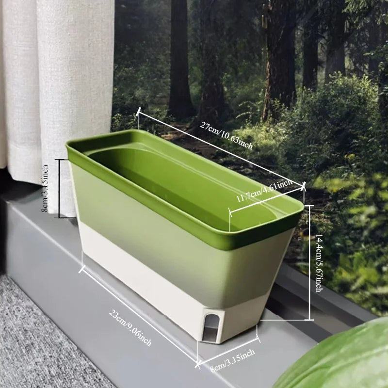 Self-Watering Windowsill Planter Kit: Modern Plastic Herb Garden Set with Visible Water Level Indicator - Suitable for Indoor