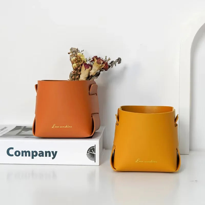 Storage Box Creative PU Leather Desktop Decorate Jewelry Keys Display Tray Makeup Organizer Container Books Plants Holder Nordic