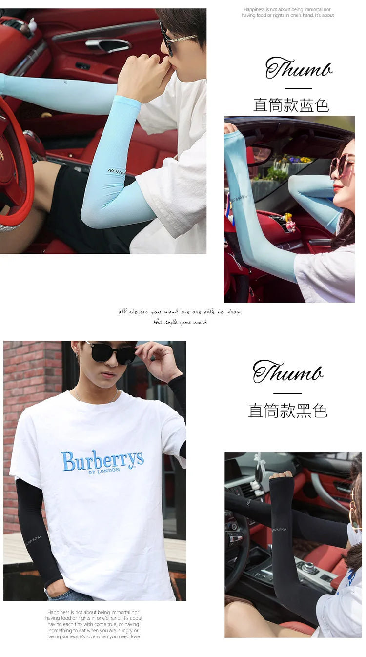 UV Solar Arm Sleeves Woman Men Cycling Fingerless Gloves Cool Muff Summer Ice Silk Elastic Arm Cover Driving Anti-Sunburn Sleeve