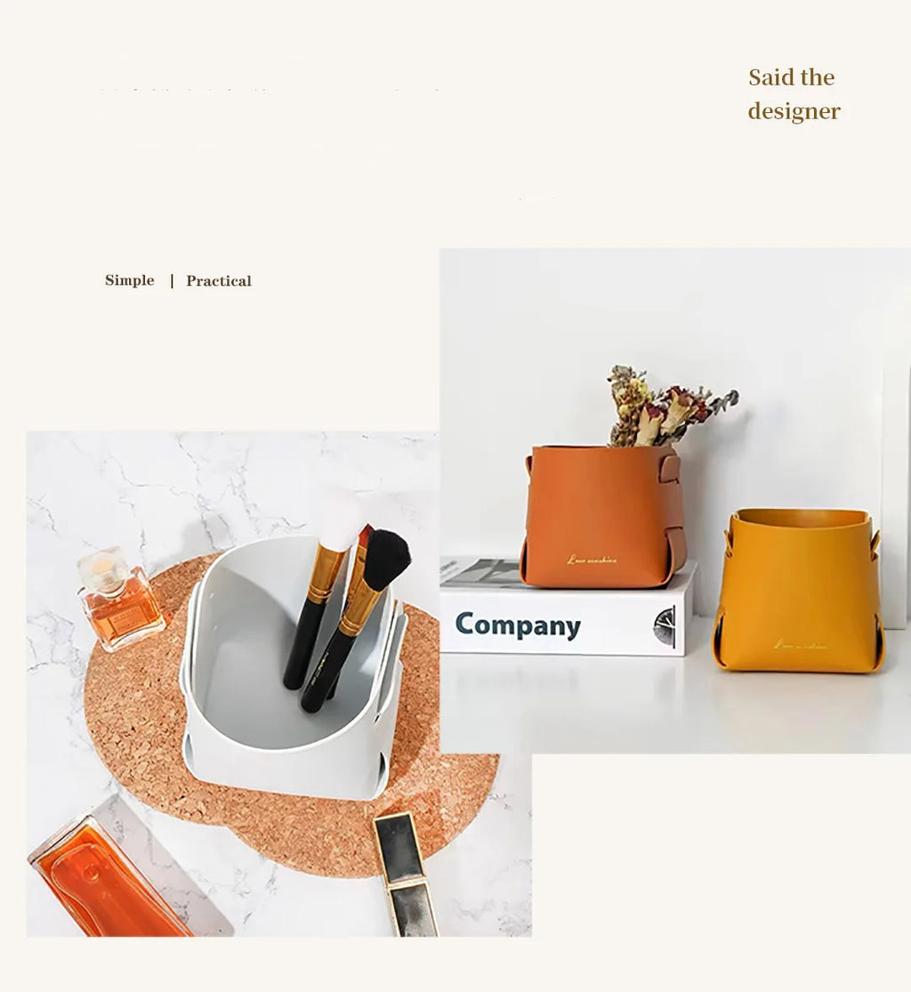 Storage Box Creative PU Leather Desktop Decorate Jewelry Keys Display Tray Makeup Organizer Container Books Plants Holder Nordic