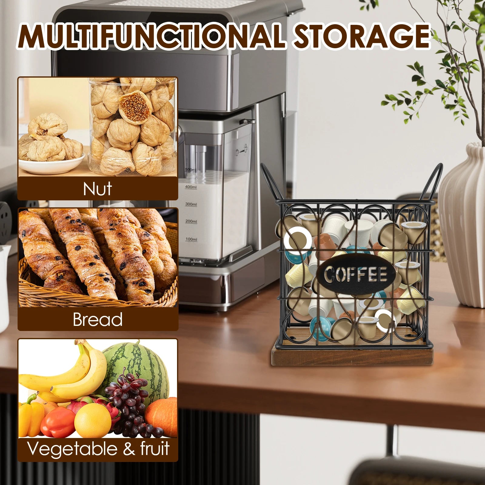 Coffee Pod Holder Iron Coffee Capsule Holder Hollow Coffee Pod Storage Kitchen Countertop Organizer Waterproof Base Baskets