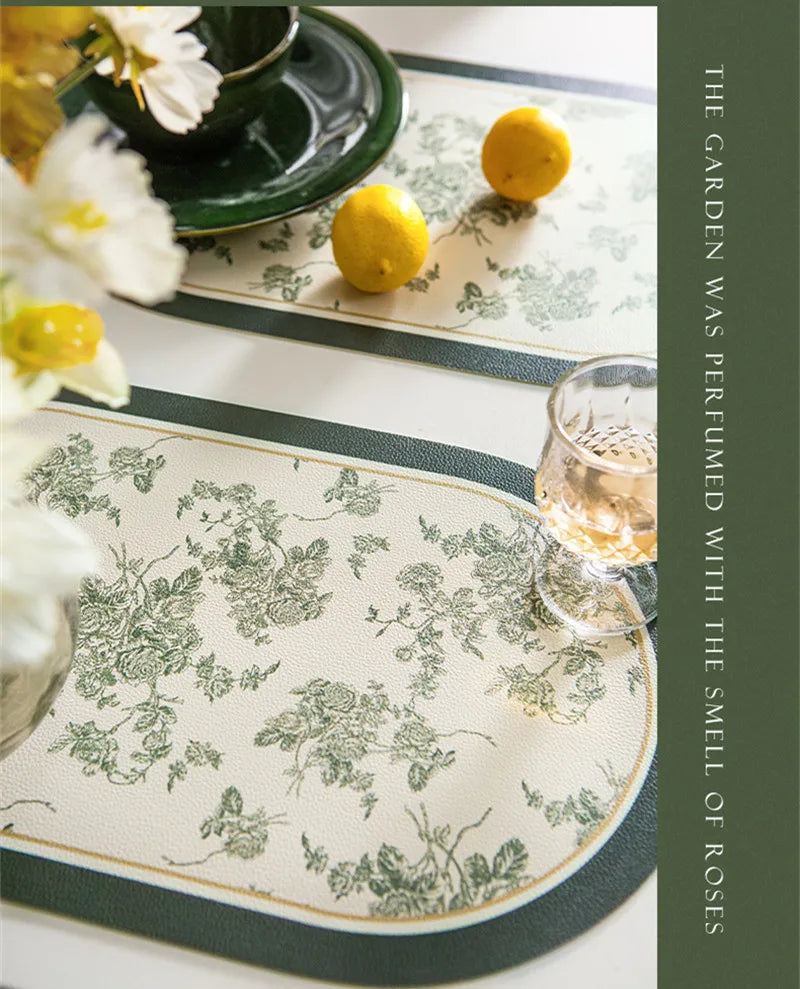 French Leather Placemats for Dining Table,Non-Slip Place Mats,Home Kitchen,Waterproof,Heat Resistant,Insulation Protector,Green