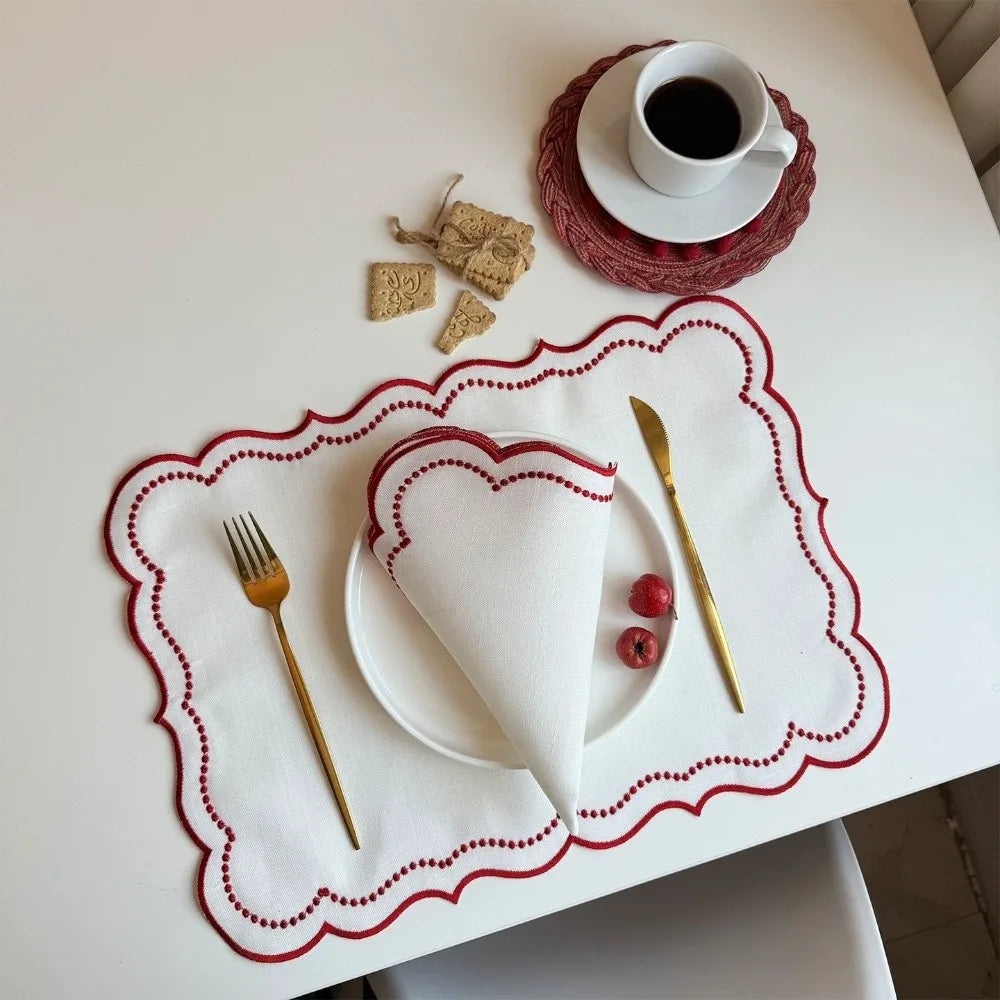 New Vintage Placemat Napkins Embroidered Fabric Imitation Cotton Linen Decorative Table Mat Washable French Lace Table Place Mat
