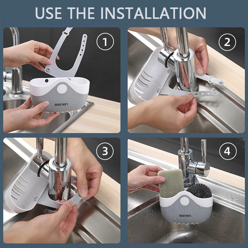Home Storage Drain Basket Kitchen Sink Holder Sponge Basket Storage Adjustable Soap Shelf Hanging Drain Basket Faucet Shelf