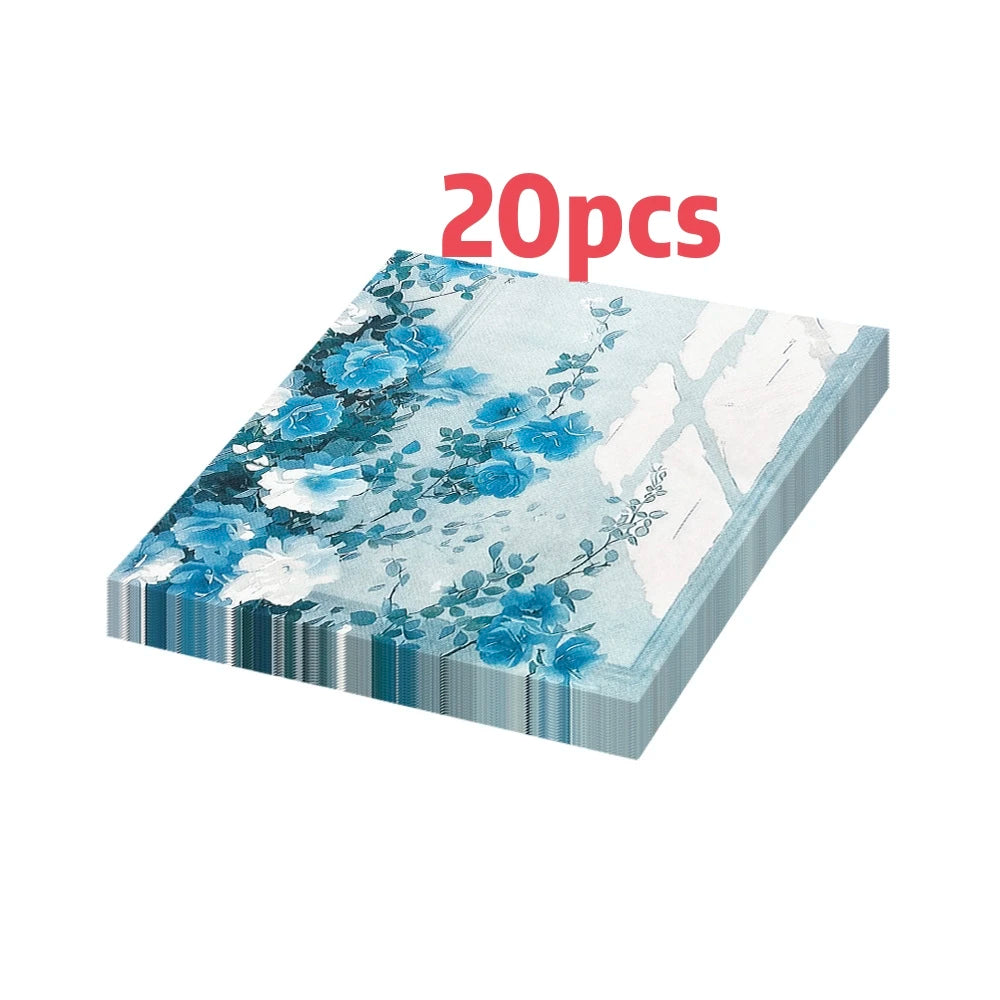 20 pieces per pack of French retro blue country print napkin placemats are suitable for various party occasions, weddings, birth